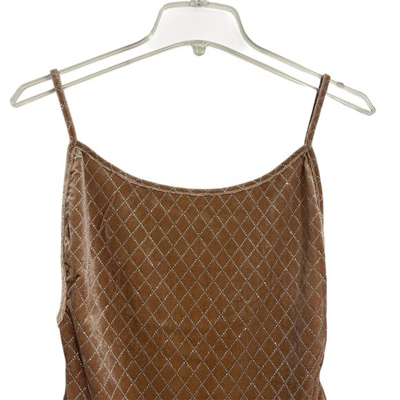 Velvet Diamond Check Print Bodysuit Top Size M Light Brown Metallic Holiday NEW - Picture 2 of 13
